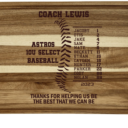 Personalized Acacia Wood Cutting Board: Baseball/Softball Coach Gift