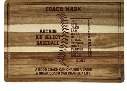 Baseball Coach Award Cheese Board | Personalized Acacia Charcuterie Gift
