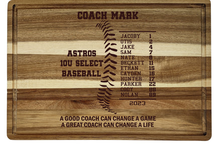 Personalized Acacia Wood Cutting Board: Baseball/Softball Coach Gift