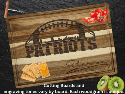 Personalized Acacia Wood Cutting Board: New England Football Fan Gift