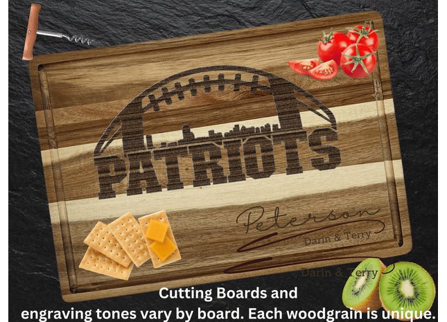 Personalized Acacia Wood Cutting Board: New England Football Fan Gift