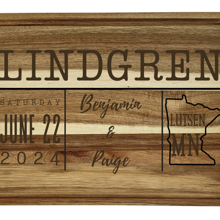 Personalized Cutting Board | Wedding Names and Location Charcuterie Board