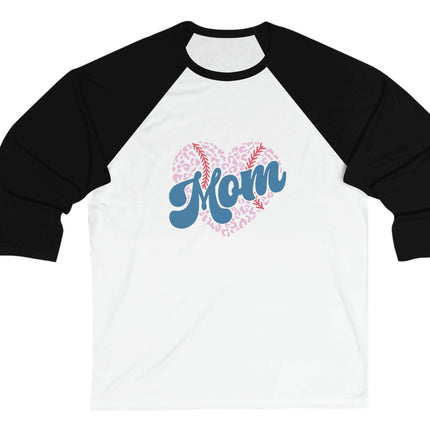 Baseball Softball Mom 3/4 Sleeve Tee: Heart Design