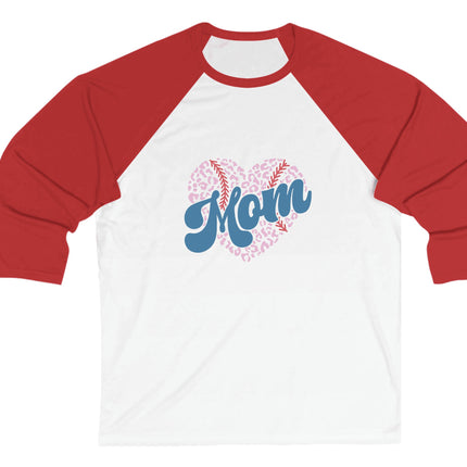 Baseball Softball Mom 3/4 Sleeve Tee: Heart Design