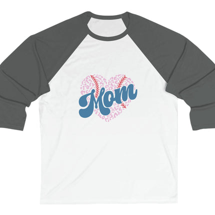 Baseball Softball Mom 3/4 Sleeve Tee: Heart Design
