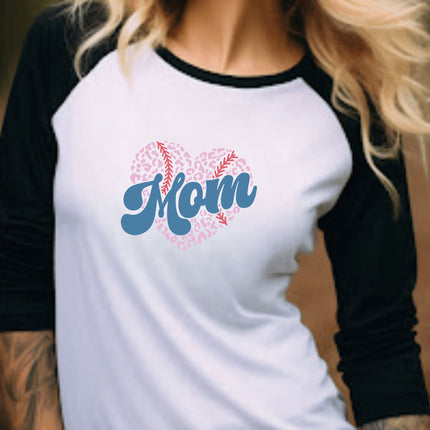 Baseball Softball Mom 3/4 Sleeve Tee: Heart Design