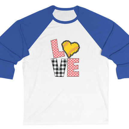 Softball Mom 3/4 Sleeve Tee: Heart Love Design