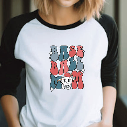 Retro Baseball Mom 3/4 Sleeve Tee: Vibrant Colors