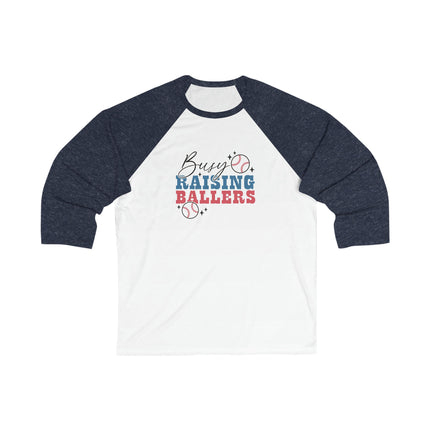 Busy Raising Ballers Baseball Mom 3/4 Sleeve Tee