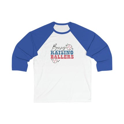 Busy Raising Ballers Baseball Mom 3/4 Sleeve Tee