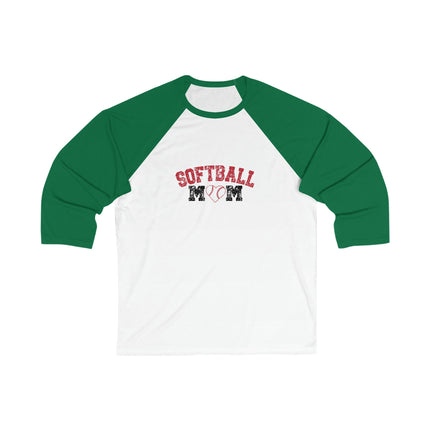 Softball Mom Raglan Shirt: Heart Graphic 3/4 Sleeve Tee