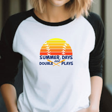 Baseball Mom 3/4 Sleeve Tee: Summer Days & Double Plays