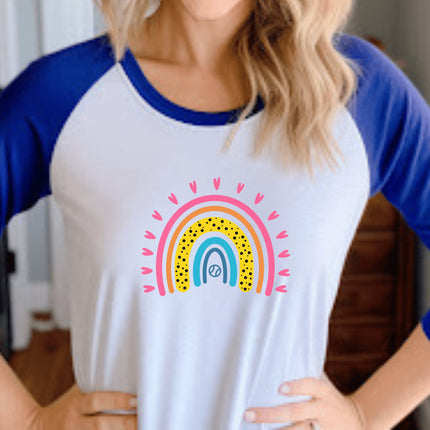 Rainbow Baseball 3/4 Sleeve Tee: Softball Mom Gift