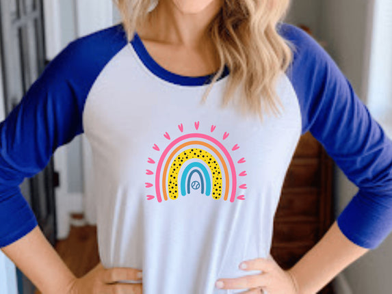 Rainbow Baseball 3/4 Sleeve Tee: Softball Mom Gift