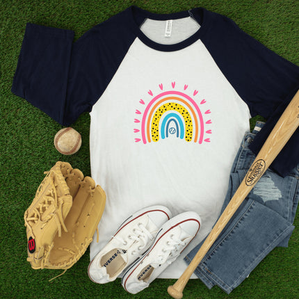 Rainbow Baseball 3/4 Sleeve Tee: Softball Mom Gift
