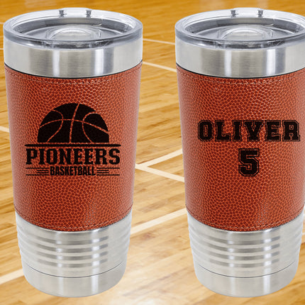 Personalized Basketball Tumbler: Engraved Leatherette 20 oz Coach Gift