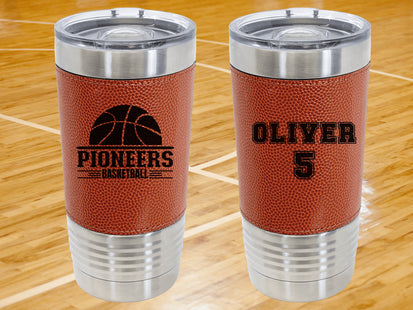 Personalized Basketball Tumbler: Engraved Leatherette 20 oz Coach Gift