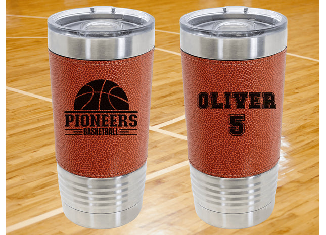 Personalized Basketball Tumbler: Engraved Leatherette 20 oz Coach Gift
