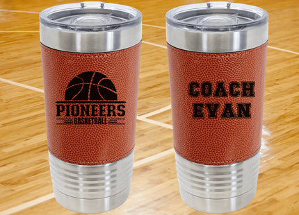 Personalized Basketball Tumbler: Engraved Leatherette 20 oz Coach Gift