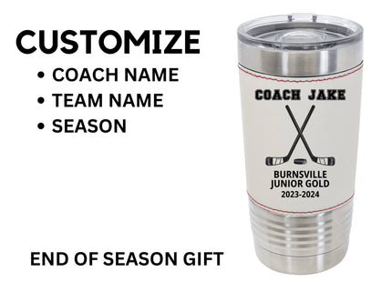 Custom Hockey Coach Tumbler: Personalized 20oz Leatherette Insulated Gift