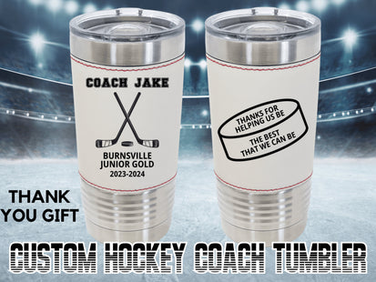 Custom Hockey Coach Tumbler: Personalized 20oz Leatherette Insulated Gift