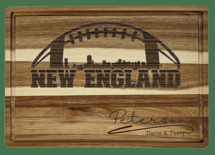 Personalized Acacia Wood Cutting Board: New England Football Fan Gift