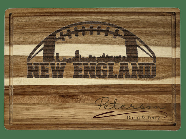 Personalized Acacia Wood Cutting Board: New England Football Fan Gift