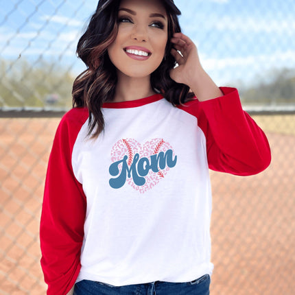Baseball Softball Mom 3/4 Sleeve Tee: Heart Design