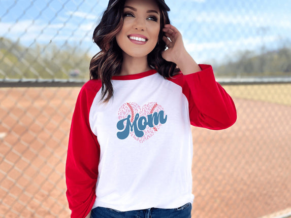 Baseball Softball Mom 3/4 Sleeve Tee: Heart Design