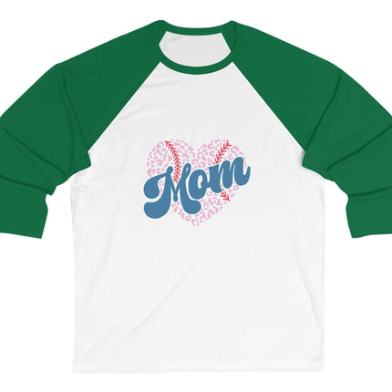 Baseball Softball Mom 3/4 Sleeve Tee: Heart Design