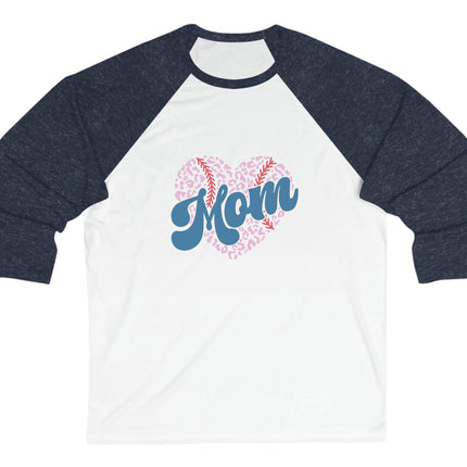 Baseball Softball Mom 3/4 Sleeve Tee: Heart Design