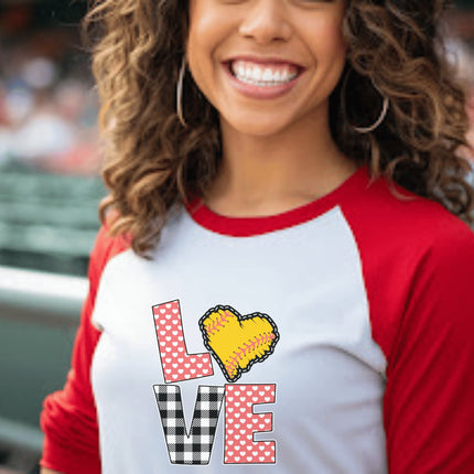 Softball Mom 3/4 Sleeve Tee: Heart Love Design