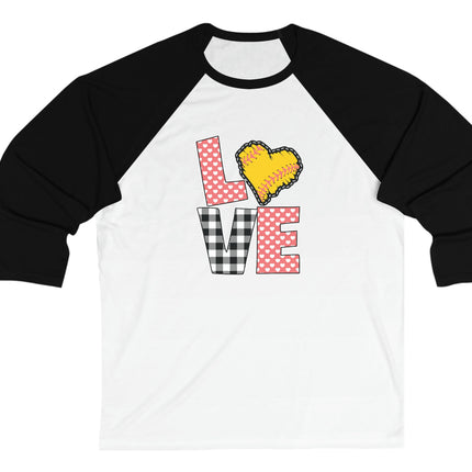 Softball Mom 3/4 Sleeve Tee: Heart Love Design