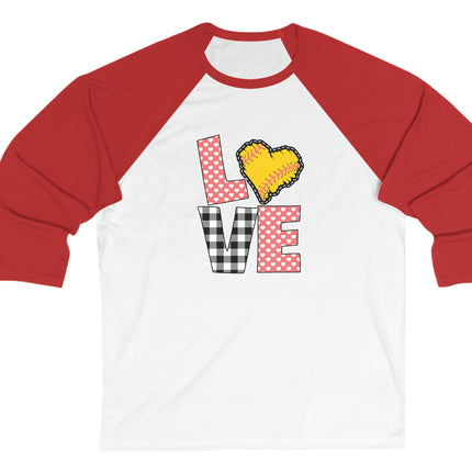 Softball Mom 3/4 Sleeve Tee: Heart Love Design