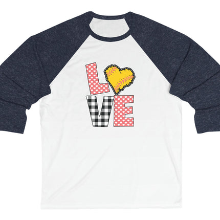 Softball Mom 3/4 Sleeve Tee: Heart Love Design