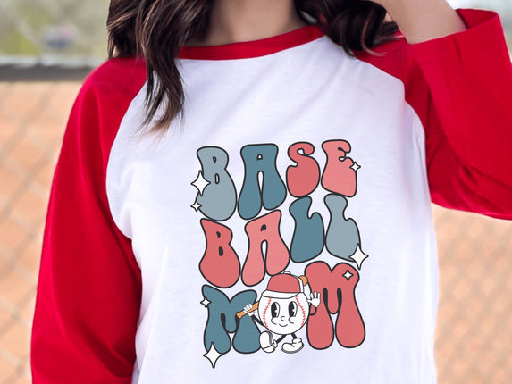 Retro Baseball Mom 3/4 Sleeve Tee: Vibrant Colors