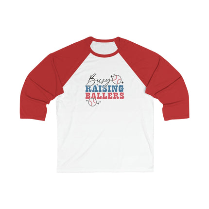 Busy Raising Ballers Baseball Mom 3/4 Sleeve Tee