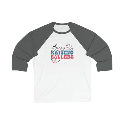 Busy Raising Ballers Baseball Mom 3/4 Sleeve Tee