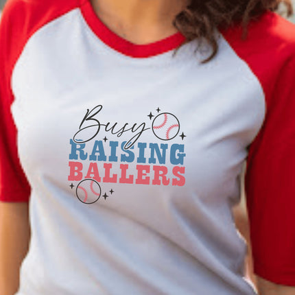 Busy Raising Ballers Baseball Mom 3/4 Sleeve Tee