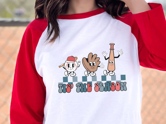 Baseball Mom 3/4 Sleeve Tee: 'Tis the Season Graphic Shirt