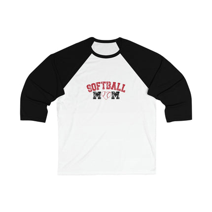 Softball Mom Raglan Shirt: Heart Graphic 3/4 Sleeve Tee