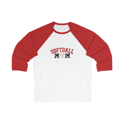 Softball Mom 3/4 Sleeve Tee: Heart & Love Design