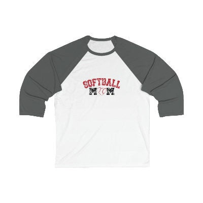 Softball Mom 3/4 Sleeve Tee: Heart & Love Design