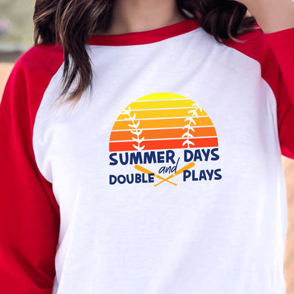 Baseball Mom 3/4 Sleeve Tee: Summer Days & Double Plays