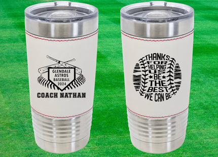 Custom Baseball Tumbler | Personalized Coach Gift | Baseball Team Insulated Tumbler | Leatherette 20 Ounce Tumbler | Baseball Coach Award
