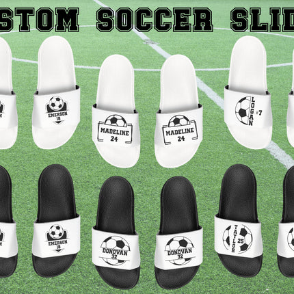 Personalized Youth Soccer Slides: Custom Name & Number Sandals