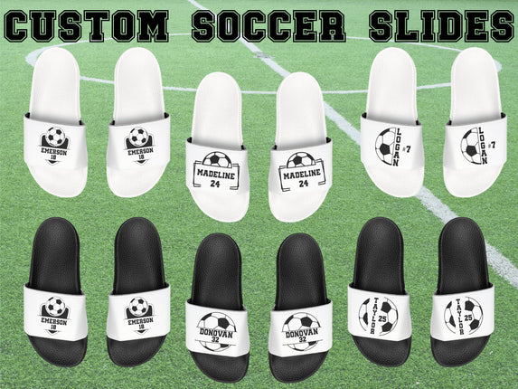 Personalized Youth Soccer Slides: Custom Name & Number Sandals