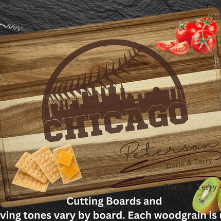 Personalized Chicago Baseball Fan Acacia Wood Cutting Board