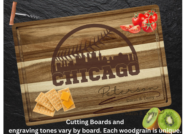 Personalized Chicago Baseball Fan Acacia Wood Cutting Board
