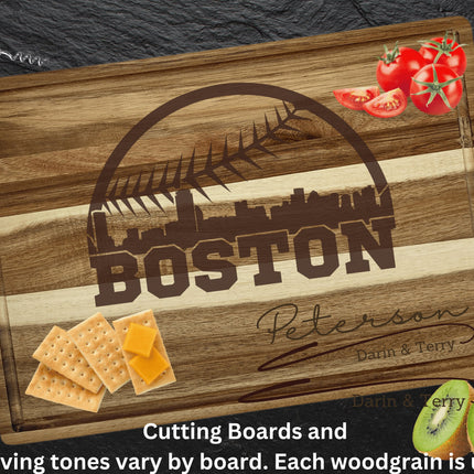 Personalized Boston Baseball Acacia Wood Cutting Board
